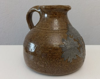 Vintage French stoneware and pewter water jug circa 1960 wine pitcher earthenware