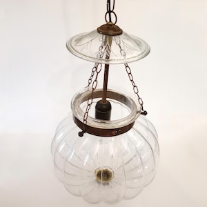Antique style  glass chandelier with large glass shade Spain circa 1990 vintage glass chandelier pendant light