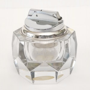 Vintage cut glass table lighter circa 1970 clear faceted crystal table lighter tobacciana collector&#39;s lighter Murano crystal lighter.