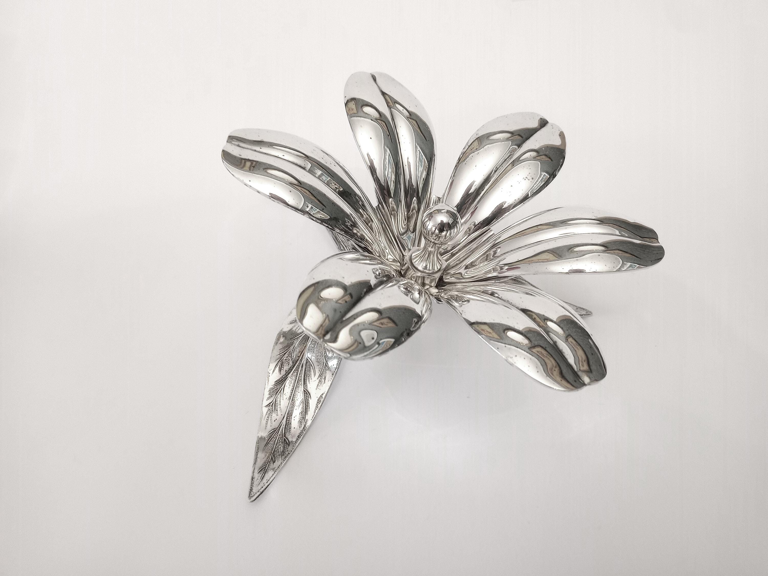 Silver Plated Flower Ashtray Circa 1960 Made by Plame Spain Large