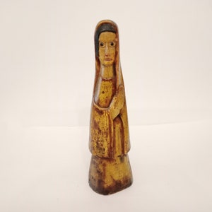 Vintage gesso or plaster statue of the Virgin from the 1950s hand made and hand painted vintage figure of a Spanish Virgin