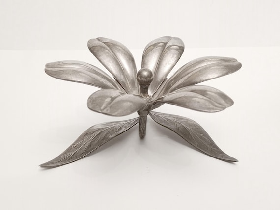 Silver Plated Flower Ashtray Made in Spain Circa 1950 by Meneses