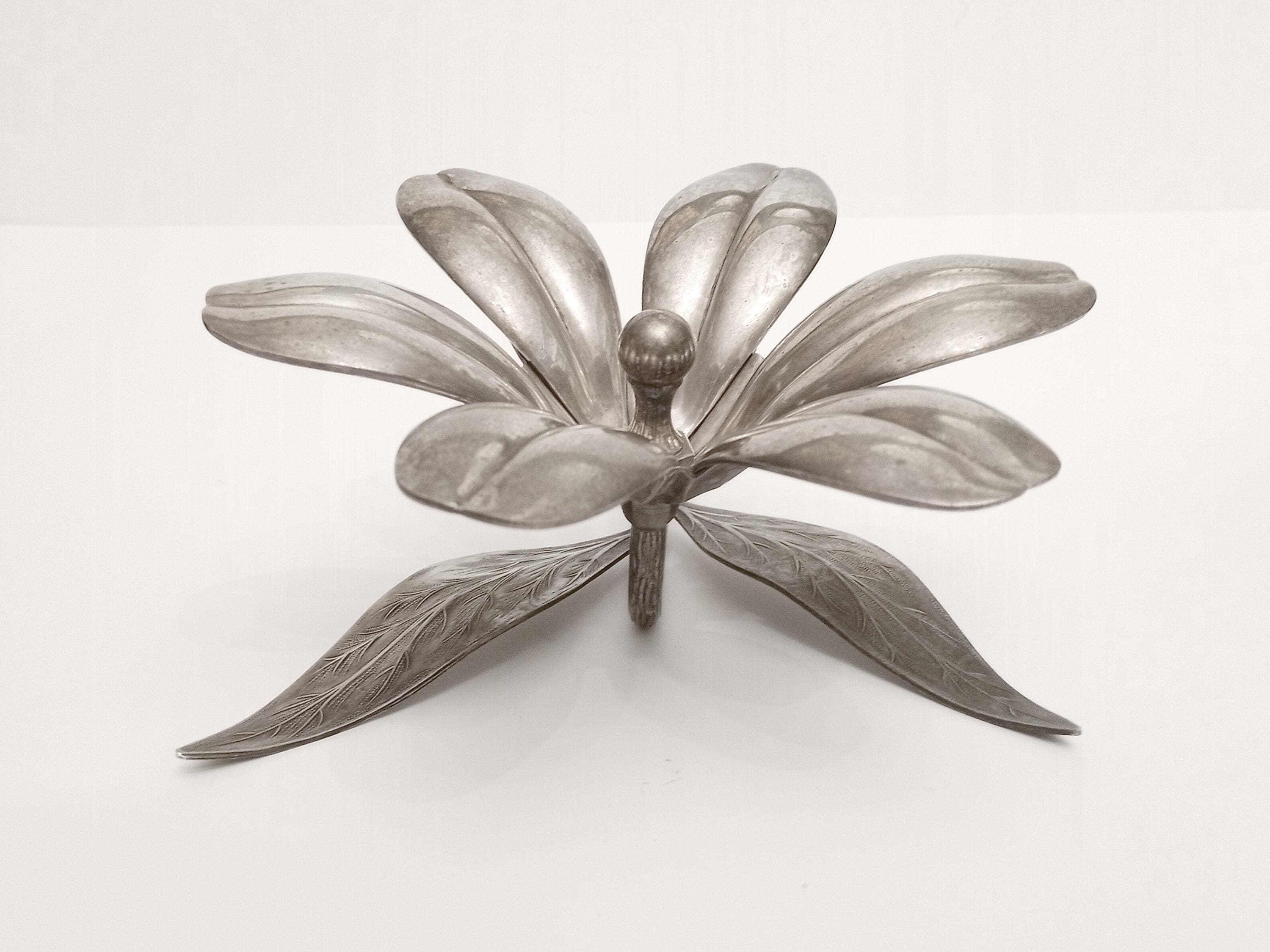 イタリア製 メデューサオロ 925シルバー製 AER MACCHI 複葉機 Silver Plated Flower Ashtray Made in Spain Circa 1950 by Meneses