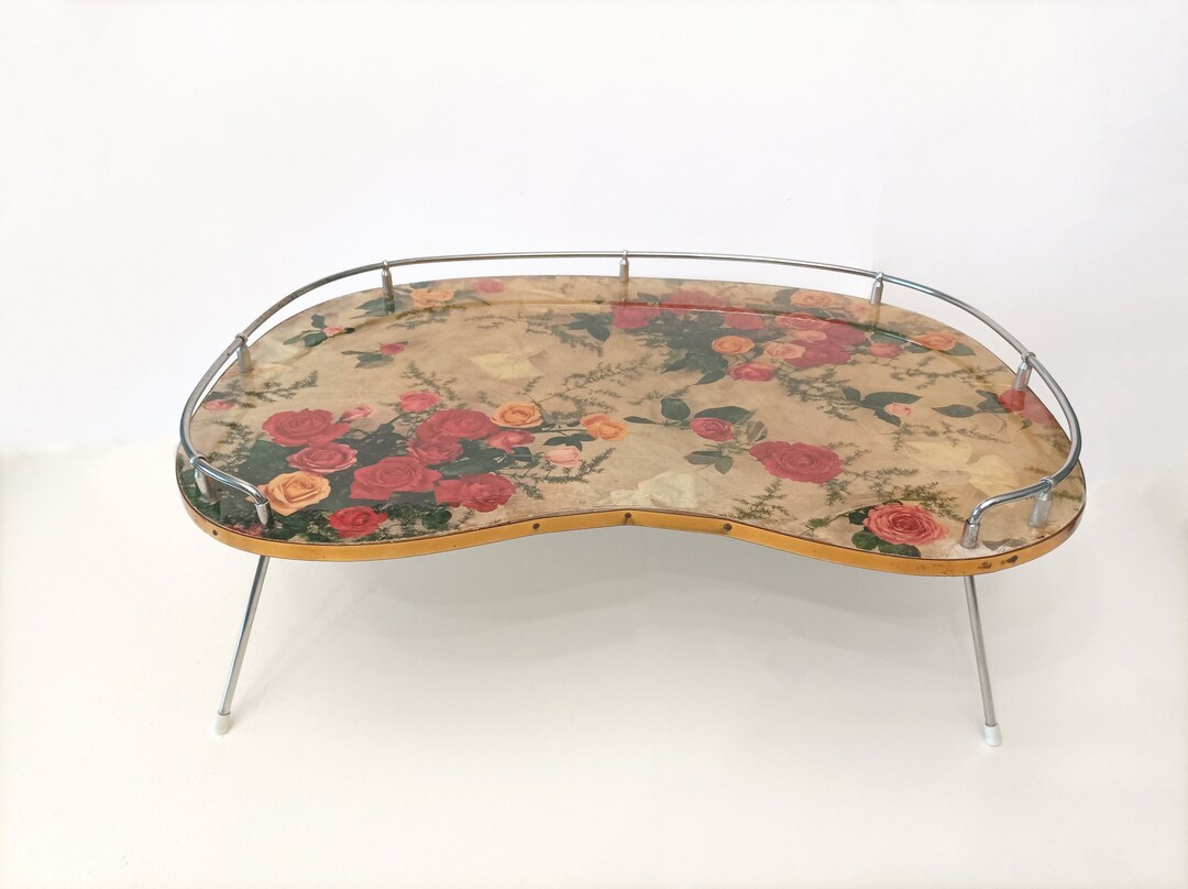 Vintage folding bed tray with red and pink roses circa 1970 etsy