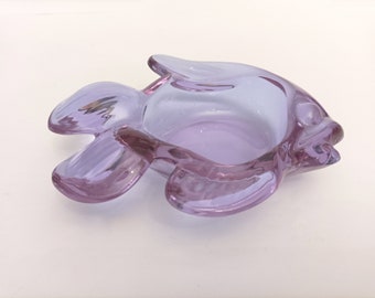 Purple clear glass tortoise ashtray or trinket dish circa 1970 Small purple fish dish made by Incrisa Spain catchall dish Tobacciana smoker