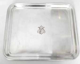 Grande assiette de service antique de collection Christofle en métal argenté, vers 1942, plateau ovale fabriqué en France, plateau monogrammé