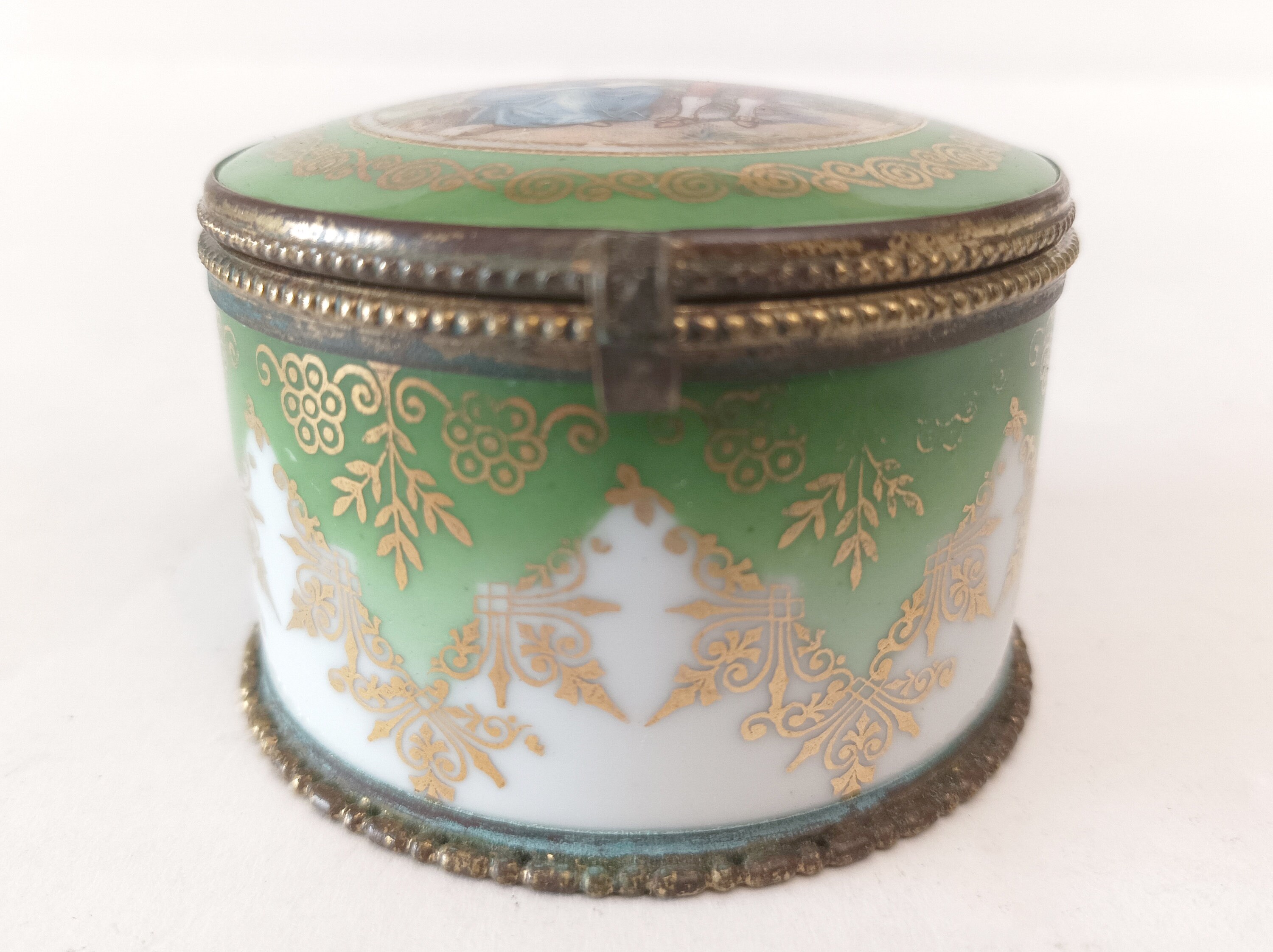 Vintage French Porcelain Box With Lid and Mirror Circa 1940