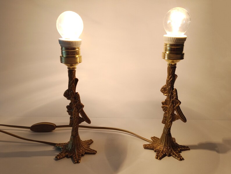 Pair of Art Nouveau Bronze Tables Lamps With Grasshoppers and Leaves ...