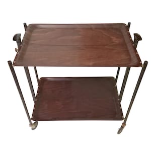 Opvouwbare drankenwagen dubbel opklapbaar tafelblad met wielen zwart metalen MCM opvouwbare bartafel van Gerlinol circa 1960 West-Duitsland