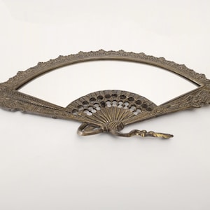 Antique French ornate bronze fan mirror from the 1920s  ornate vanity table mirror Art Nouveau boudoir fan mirror