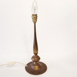 Large vintage table lamp with scalloped edge from Spain 1940s bronze and brass table lamp