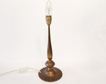 Large vintage table lamp with scalloped edge from Spain 1940s bronze and brass table lamp