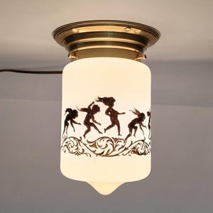 Antieke art-deco verzonken opalinelamp met silhouetten van kunstenaar Karl Wilhelm Diefenbach, circa 1920, zeldzame plafondlamp Duitsland