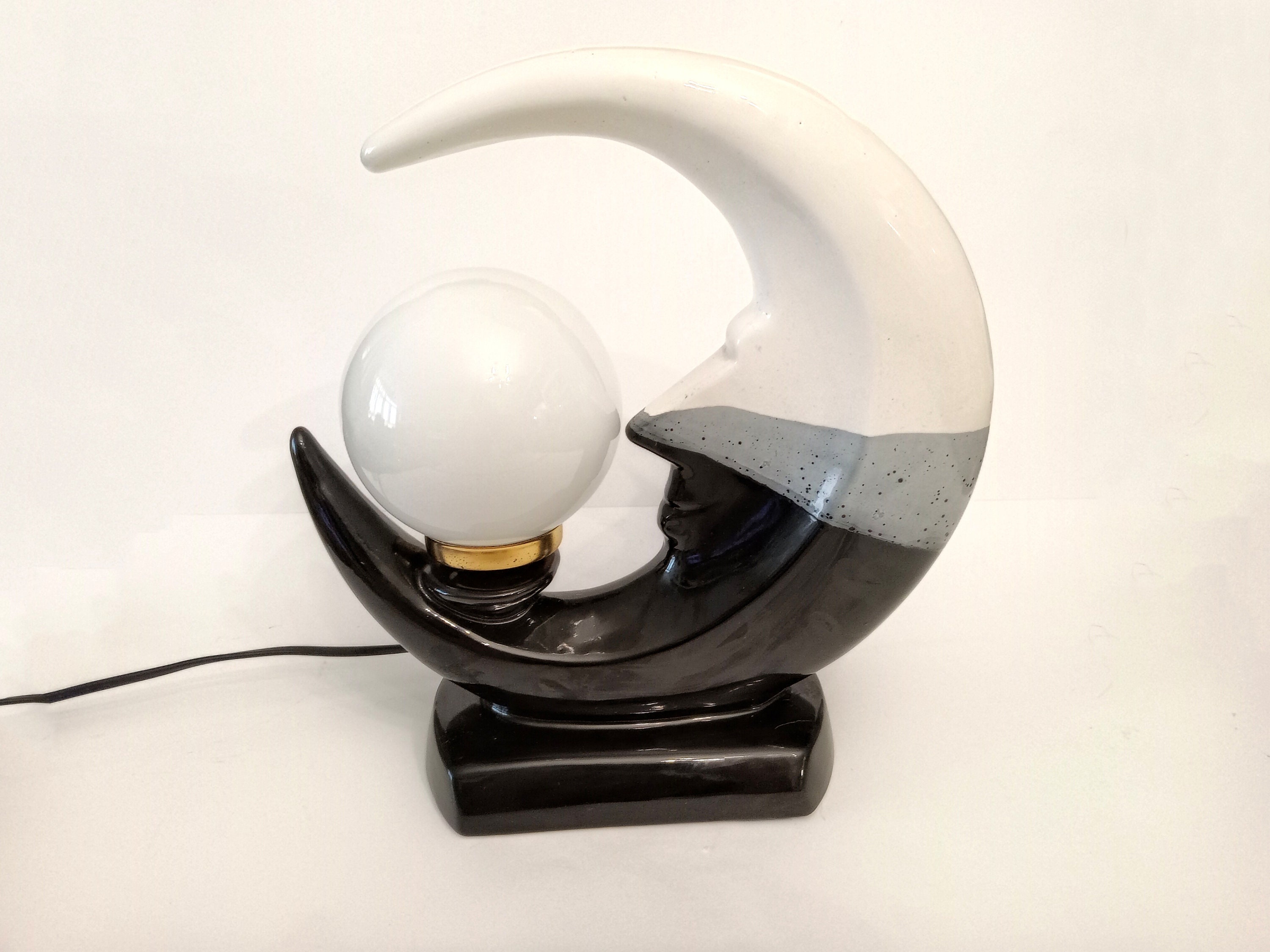 Vintage 1980s Ceramic Moon Lamp Designed by Manises Spain Large 