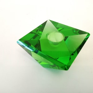 Vintage green glass candle stick holder small faceted crystal candle holder Christmas table decor