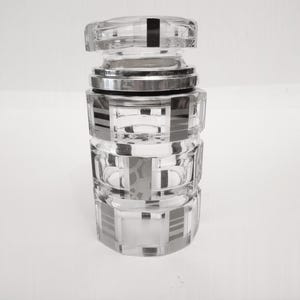 Vintage silver plate and crystal jar circa 1960 Spain bathroom vanity jar decorative crystal bottle