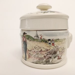 French Obernai faienceries Sarreguemine ceramic lidded jar circa 1970 round trinket box small jewellery box