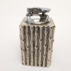 Vintage faux bamboo Alpaca table lighter circa 1960 German silver table lighter from Spain collectors lighter tobacciana
