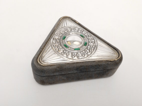 Vintage Italian triangular velvet jewellery box w… - image 1