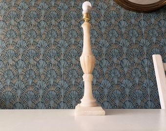 Tall carved alabaster neo-classical table lamp from Spain circa 1960 vintage mcm alabaster lamp