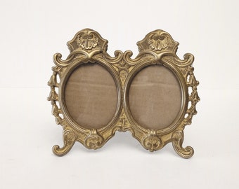 Vintage ornate brass picture frame circa 1950 double oval photo frame from Spain