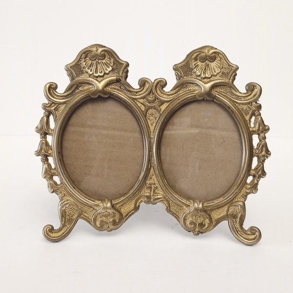 Vintage ornate brass picture frame circa 1950 double oval photo frame from Spain