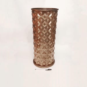 Copper umbrella stand with raised geometric pattern from Spain vintage mcm cane or walking stick holder Brutalist umbrella stand
