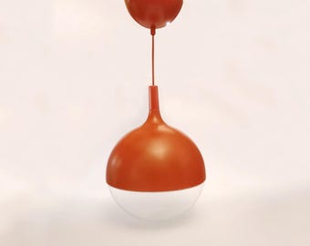 Ikea Pendelleuchte Väster orange space age Hängelampe um 1990 orange Kugelleuchte entworfen von Knut Hagberg für Ikea in Schweden hergestellt