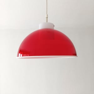 Mcm red and white space age methacrylate pendant light made in the 1970's red plexiglas light image 6