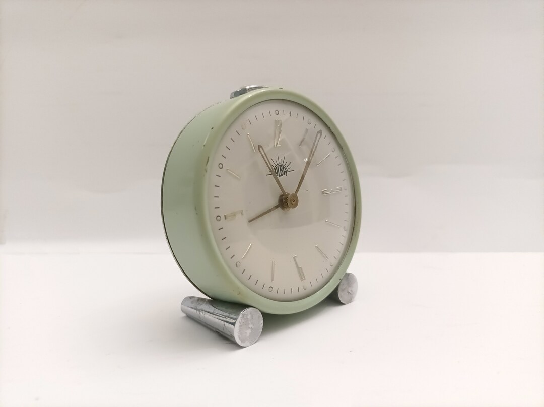 Vintage Spanish Alarm Clock Circa 1960 Green Alba Alarm Clock With