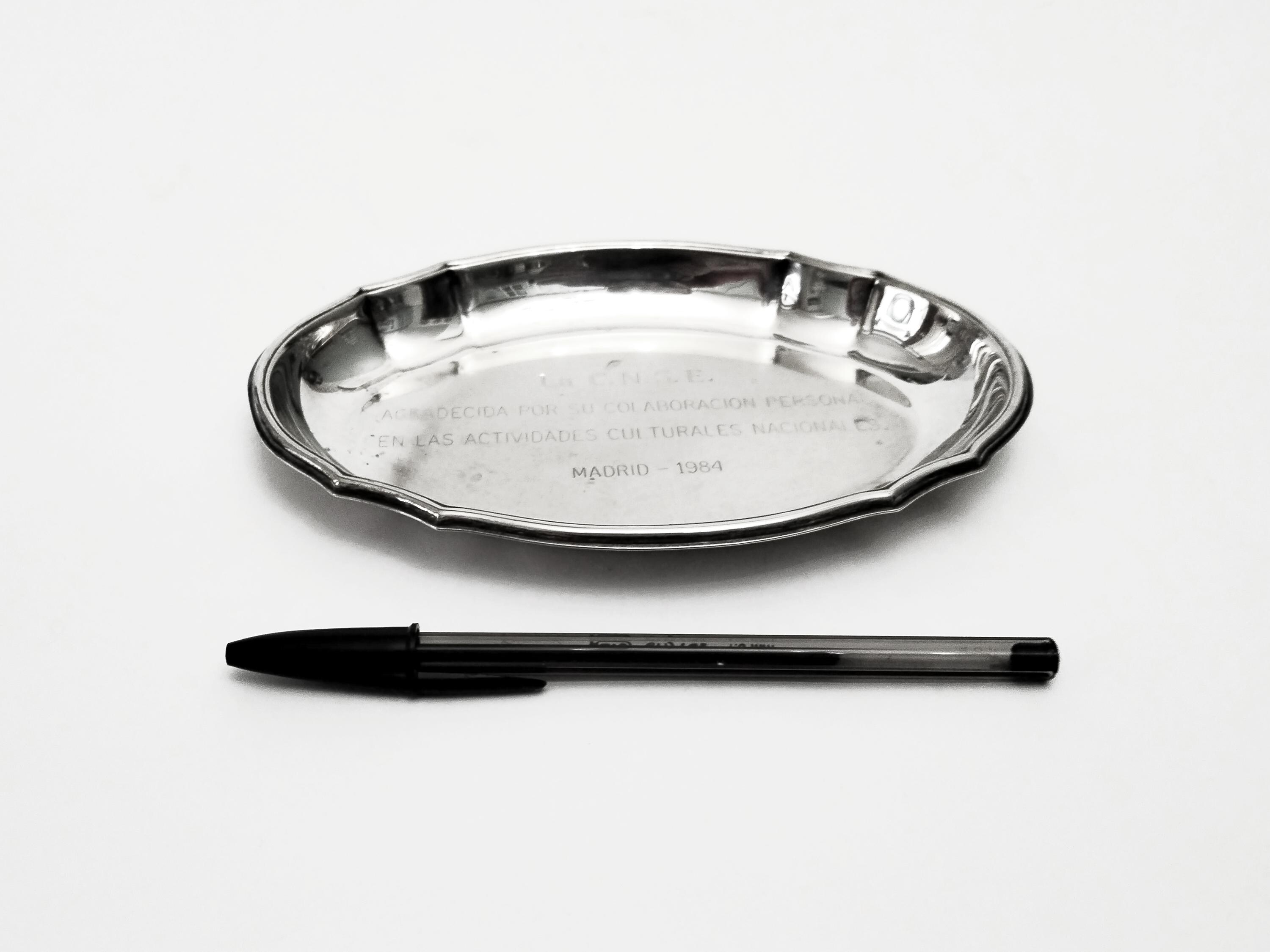 Alpaca or German Silver Alpadur Tray 1984 Small Engraved Oval Tray
