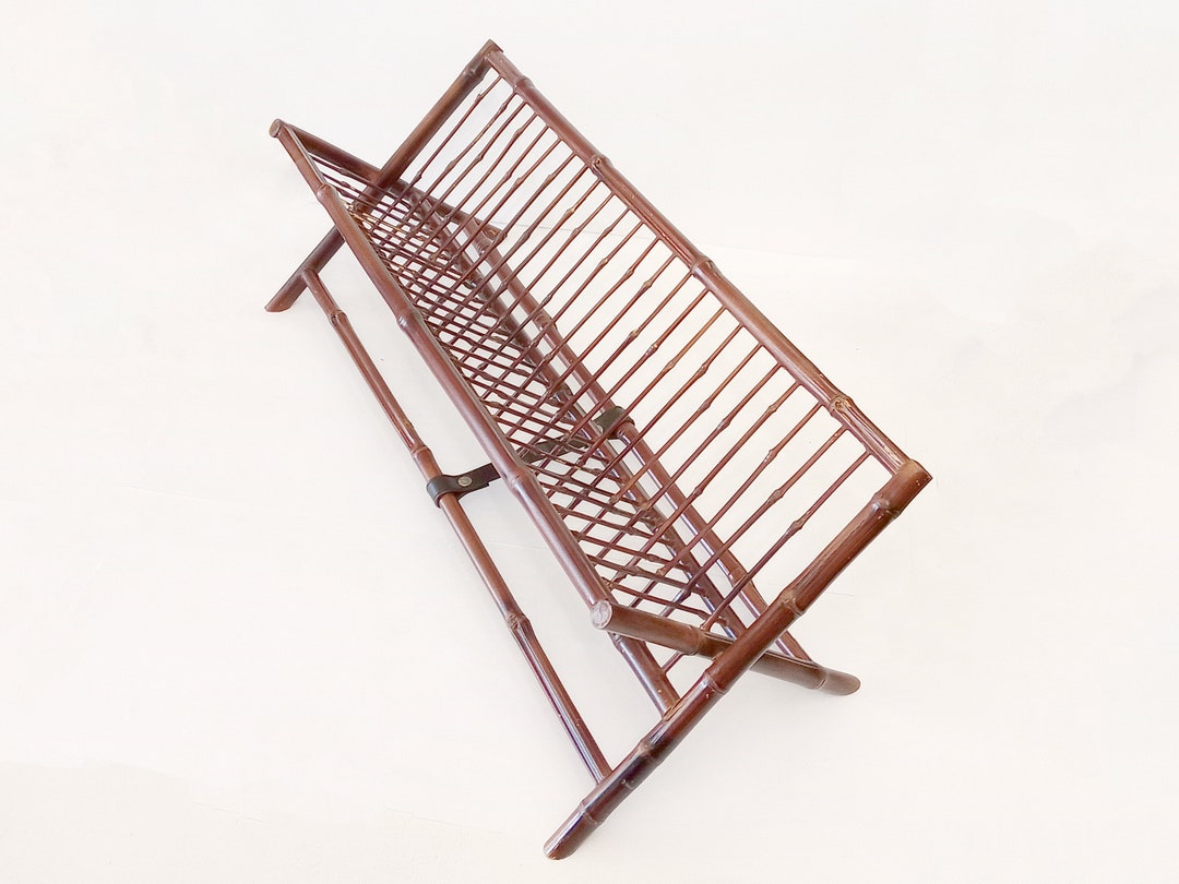 Bamboo Folding Magazine Rack From the 70s With Faux Leather Strap ...