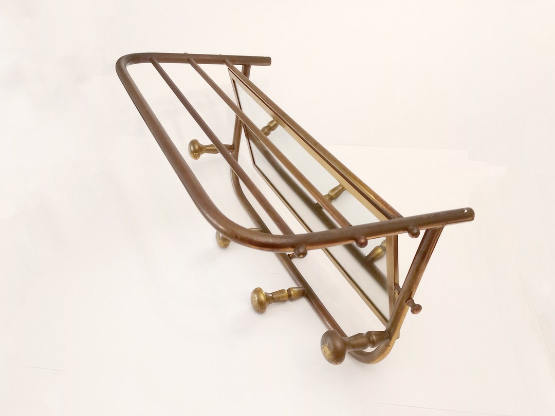 Vintage Coat Hanger With Tilting Mirror and Shelf for Hats and Bags