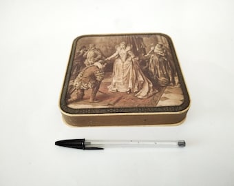 Silk sweet or chocolate box from Madrid Spain circa 1950 small cardboard box for jewellery silk trinket box decorative box in sepia