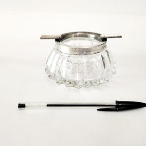 Silver plate and crystal ashtray circa 1950 Spanish chunky crystal cut glass ashtray Smoker&#39;s gift father&#39;s day gift Tobacciana ashtray gift