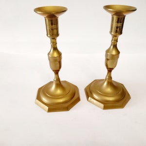 Pair of brass candlestick holders  circa 1970 large vintage candle stick holders with octagonal base from Spain