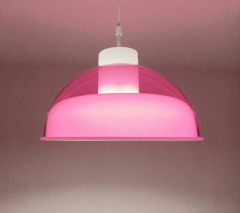 Mcm red and white space age methacrylate pendant light made in the 1970's red plexiglas light image 4