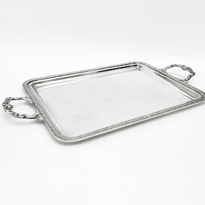Plateau en alpaga ou en argent allemand avec des chiffres sur les poignées par Orbisa, Espagne, vers 1950, plateau de service vintage, plateau pour armoire à boissons, plateau pour coiffeuse, ustensiles de bar