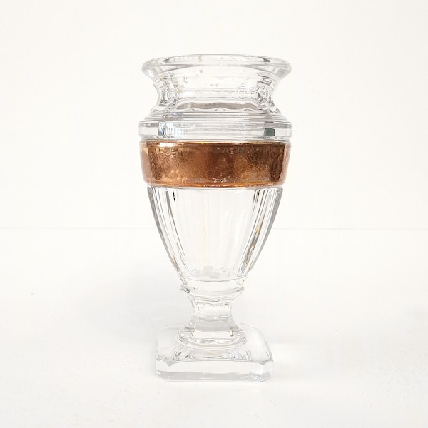 Vintage crystal vase made in Italy circa 1960 with ornate gold rim 24% lead crystal vase Cristalli Puthod