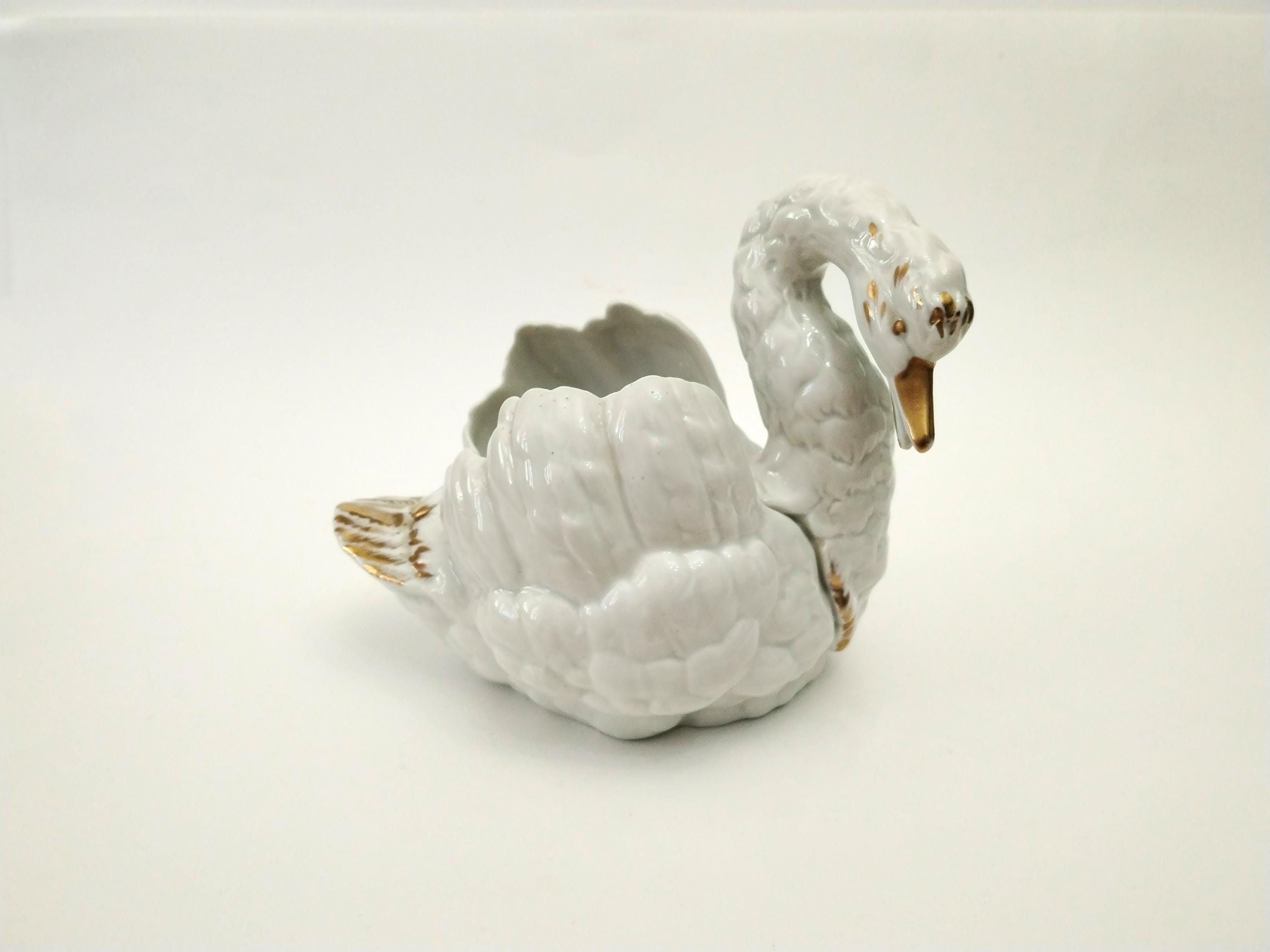 Vaso Fioriera A Forma Di Cigno In Ceramica – Bianco 11x6x9,6 Cm Per Piante Grasse - 2