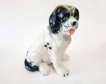 Vintage ceramic black and dog figure made in Spain circa 1960 large porcelain dog figure kitsch hand painted dog statue