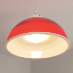 Mcm red and white space age methacrylate pendant light made in the 1970's red plexiglas light image 10