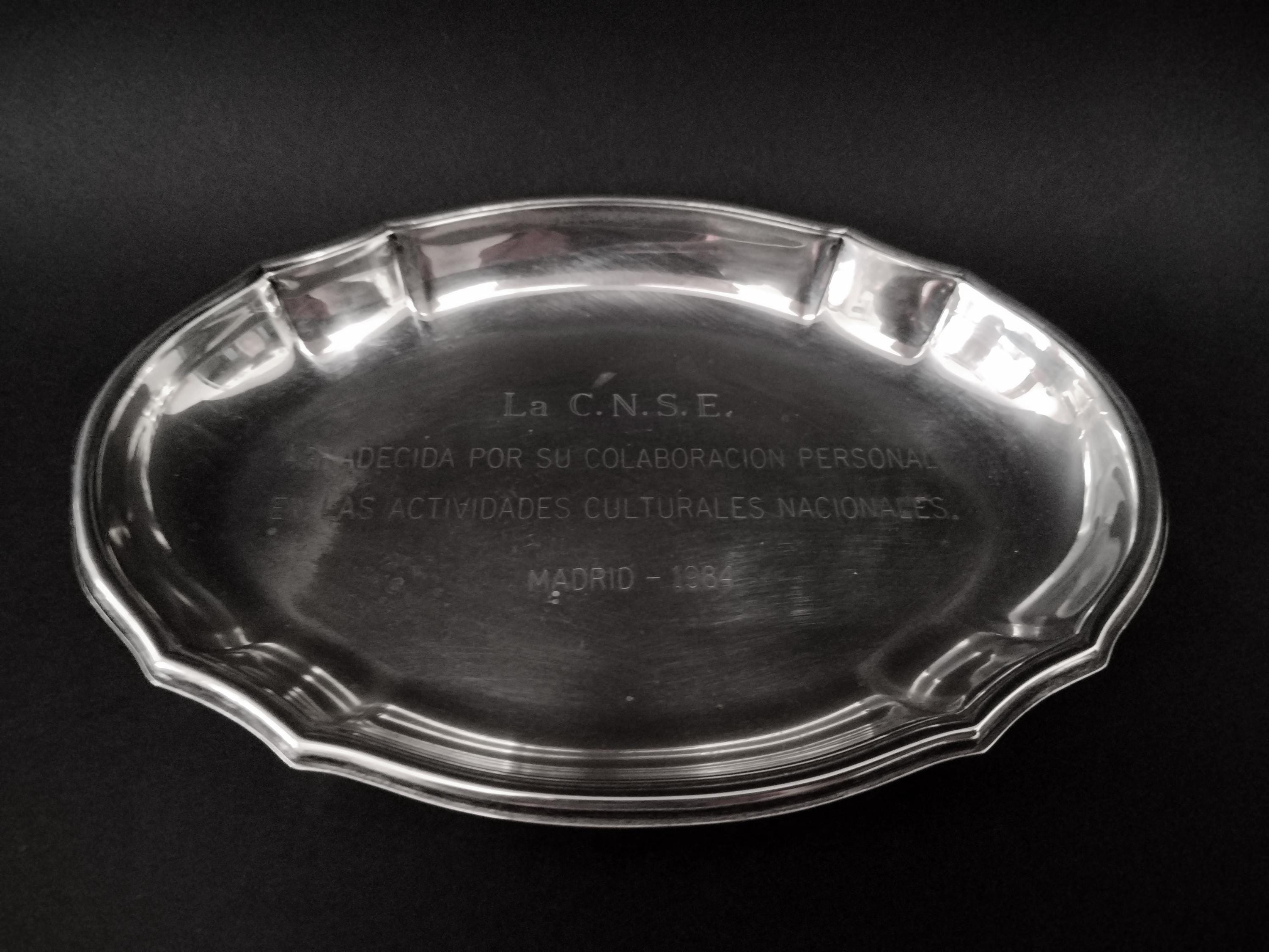 Alpaca or German Silver Alpadur Tray 1984 Small Engraved Oval Tray