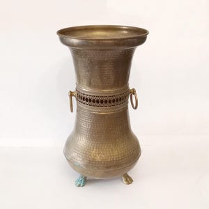 Vintage hammered brass umbrella stand with feet and handles circa 1960 large umbrella stand or walking stick holder