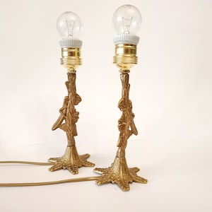 Pair of Art nouveau bronze tables lamps with grasshoppers and leaves circa 1920 small side table lamps with insect from Spain