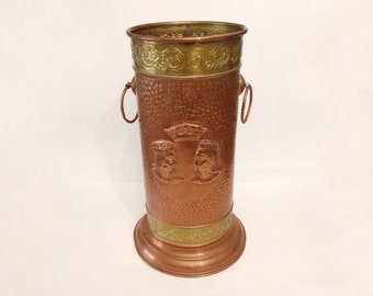 Porte-Parapluie Hollandais Ancien En Laiton - Pieds Griffes De Lion - Poterie Delft - MCM