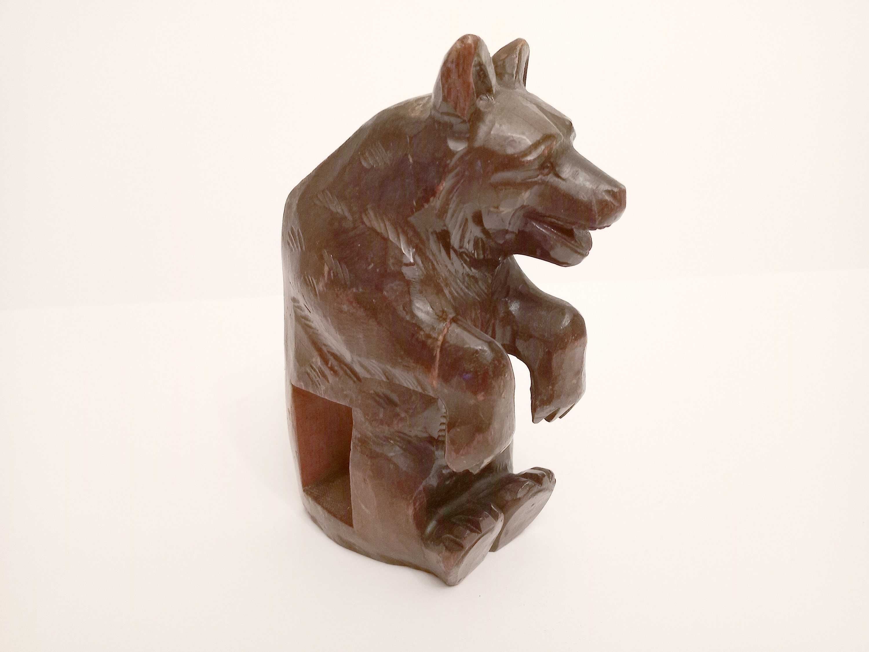 Vintage black forest carved bear Switzerland or South Germany circa 1950 wooden bookend bear