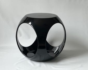 Black Space Age ABS plastic side table circa 1970 Vintage ball table black cube stool Luigi Colan style