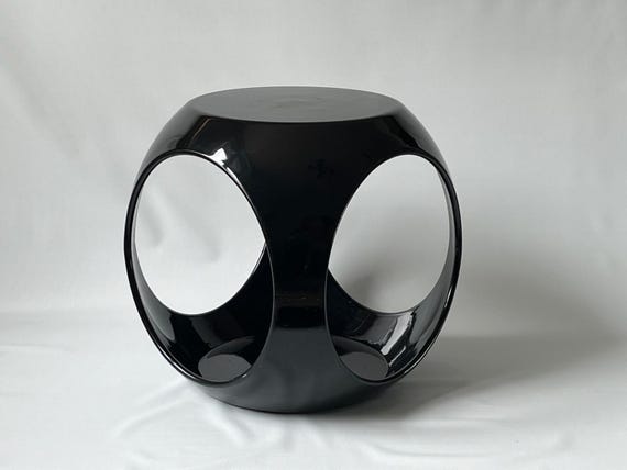 Black Space Age ABS plastic side table circa 1970 Vintage ball table black cube stool Luigi Colan style