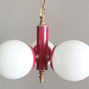 Vintage red and gold atomic  ceiling light with 3 globes circa 1960 space age sputnik pendant light